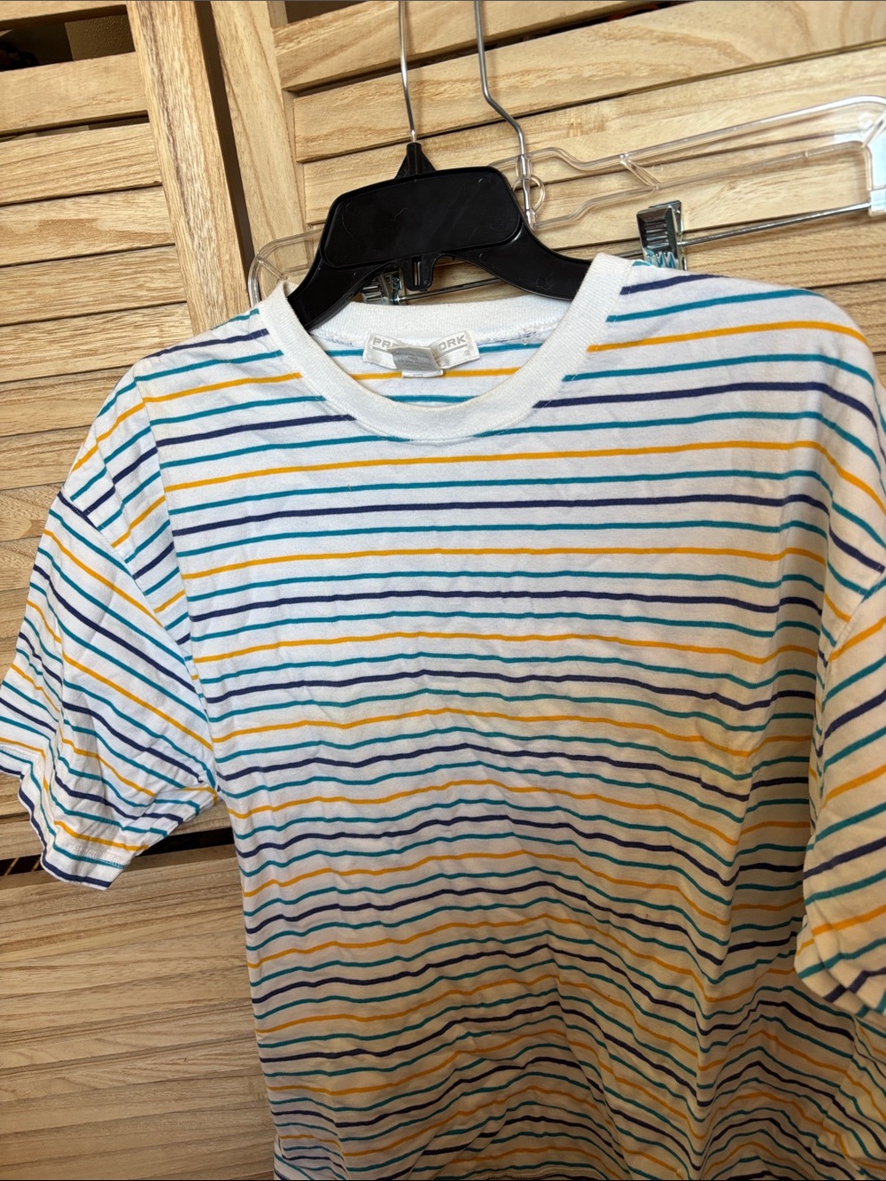 Preston & York White Tee with Blue and Yellow Stripes Large